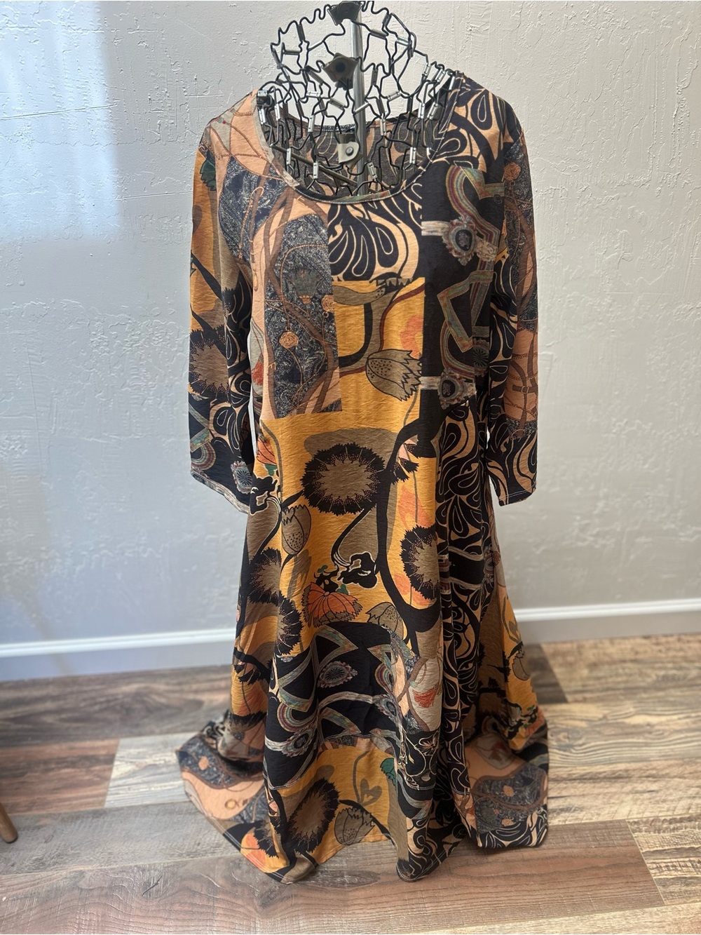 Shana‎ Printed Boho Midi Dress Loose Fit 3/4 Sleeve Flowy NWT XS
